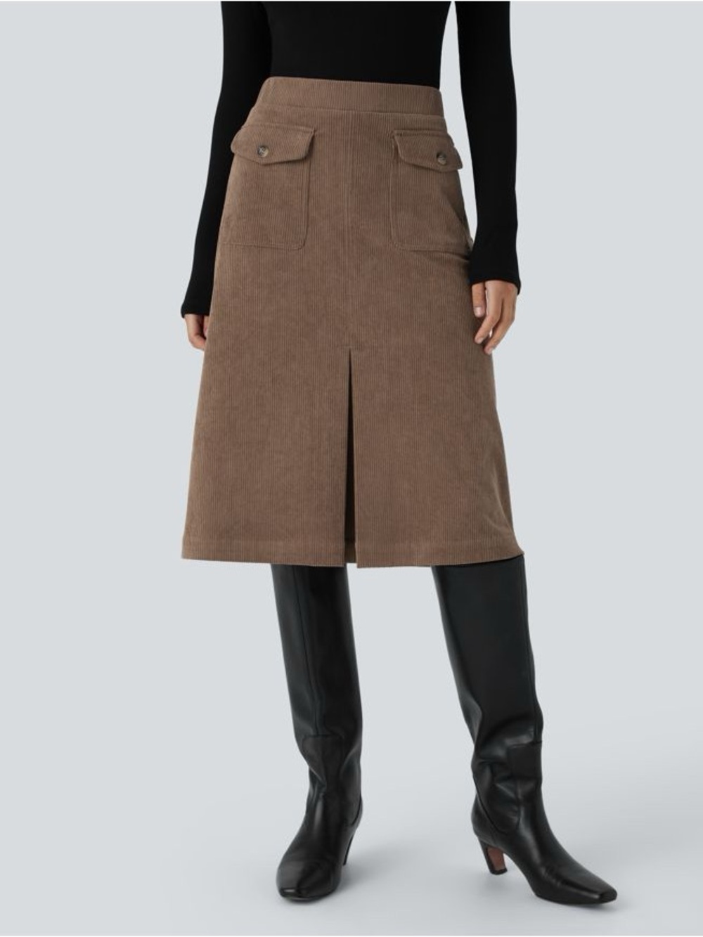 BNWT Halara Women's Corduroy A-Line Midi Skirt in Brown
